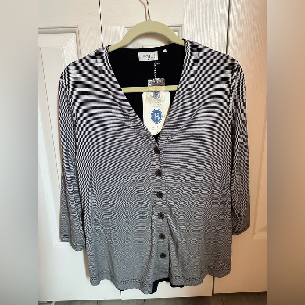 FOIL black white striped button down top BNWT